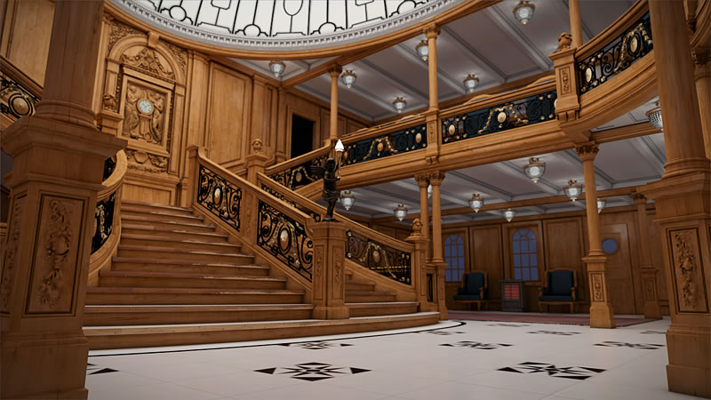 Nice grand staircase, right? Looks like the 1912 original, right? Again, this exists only in a computer.
